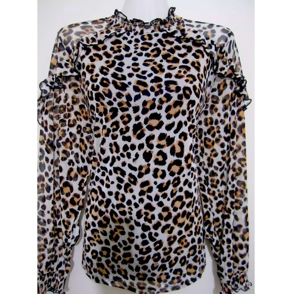 Leopard cheetah animal print ruffle mesh top - Picture 6 of 6